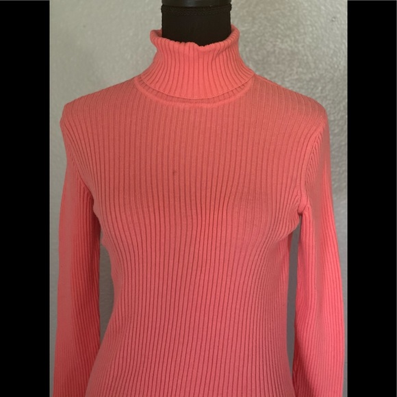 Gap Stretch Poor Boy Knit Salmon Turtleneck, L - Picture 4 of 4
